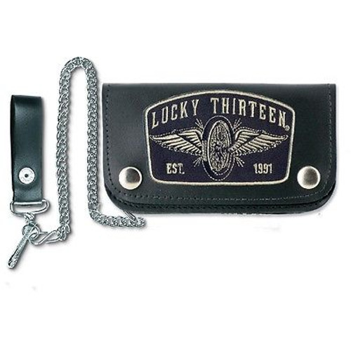 Lucky 13 The Red Square 6/" Genuine Leather Patch Wallet With Chain LAWC6RS