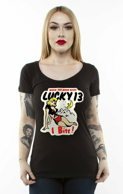 Lucky 13 I Bite Pin Up Girls Tattoos Biker Motorcycle Punk T Shirt LW1140IB Lucky 13 I Bite Pin Up Girls Tattoos Biker Motorcycle Punk T Shirt LW1140IB