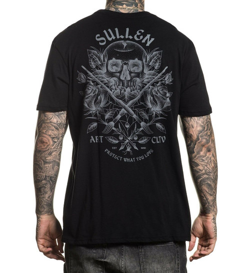 Sullen Deathless Skull Roses Floral Paint Brushes Tattoos Black T Shirt SCM2651 Sullen Deathless Skull Roses Floral Paint Brushes Tattoos Black T Shirt SCM2651