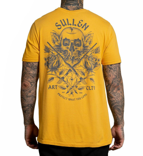 Sullen Deathless Skull Roses Floral Paint Brushes Tattoos Yellow T Shirt SCM2651 Sullen Deathless Skull Roses Floral Paint Brushes Tattoos Yellow T Shirt SCM2651