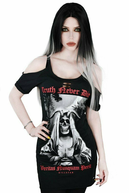 Killstar Truth Skull Demon Satanic Gothic Distress Top T Shirt Dress KSRA001336 Killstar Truth Skull Demon Satanic Gothic Distress Top T Shirt Dress KSRA001336
