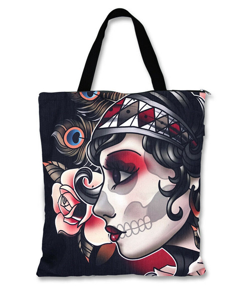 Liquor Brand Gypsy Roses Skull Feather Tattoos Punk Tote Bag Purse LB-ABTO-19001 Liquor Brand Gypsy Roses Skull Feather Tattoos Punk Tote Bag Purse LB-ABTO-19001
