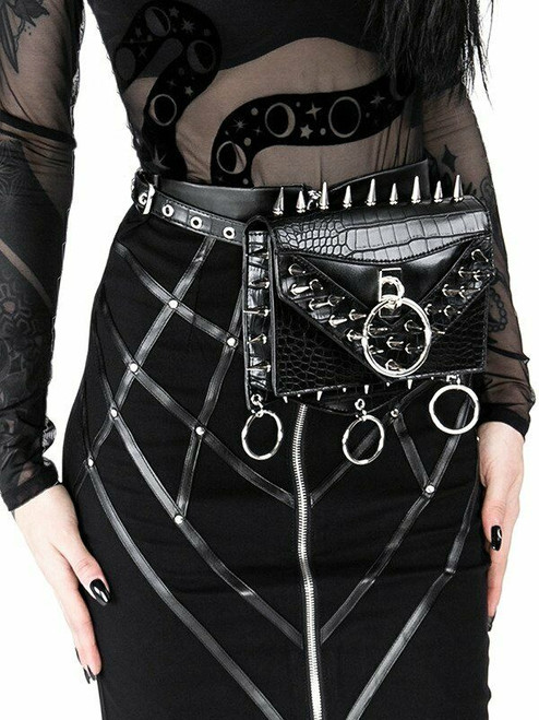 Restyle Studded Crocodile O Rings Gothic Punk Belt Hip Bag Fanny Pack Purse