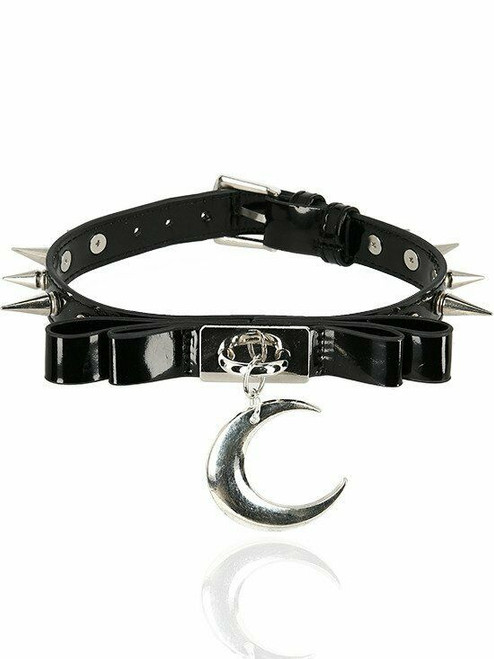 Restyle Bow Crescent Moon Spiked Gothic Punk Occult Witch Collar Choker Necklace Restyle Bow Crescent Moon Spiked Gothic Punk Occult Witch Collar Choker Necklace