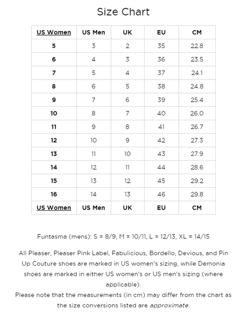 demonia shoe sizing