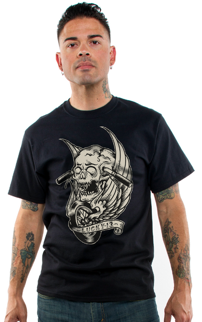 Lucky 13 Grudge Skull Wings Motorcycle Biker Tattoos Urban Ink T Shirt LM1000GR Lucky 13 Grudge Skull Wings Motorcycle Biker Tattoos Urban Ink T Shirt LM1000GR