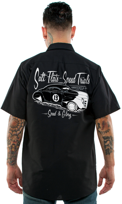 Lucky 13 Salt Flats Speed Trials Cars Tattoos Button Down Work Shirt LM6850SF Lucky 13 Salt Flats Speed Trials Cars Tattoos Button Down Work Shirt LM6850SF