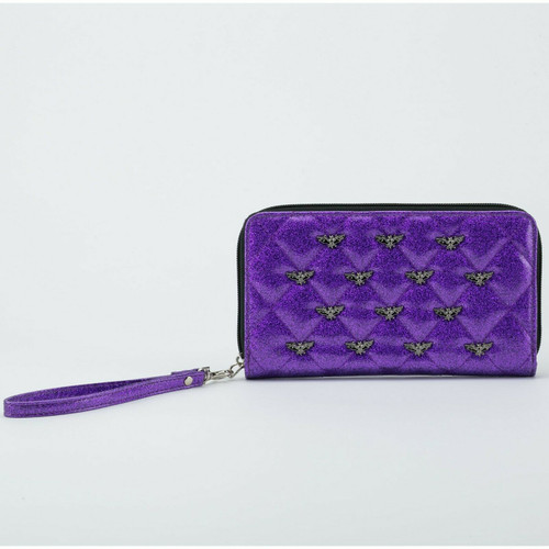 Rock Rebel Studded Purple Glitter Bats Goth Clutch Wallet RR-WAL83-PURPGLITBATS Rock Rebel Studded Purple Glitter Bats Goth Clutch Wallet RR-WAL83-PURPGLITBATS