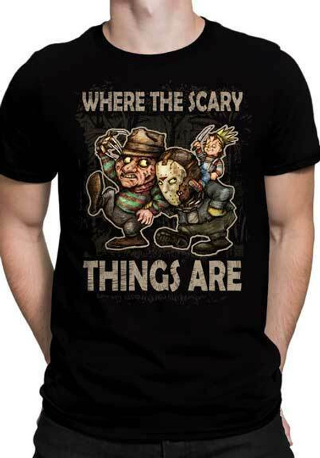 GDA Get Down Art Where the Scary Things Are Jason Freddy Chucky T Shirt BCA25 GDA Get Down Art Where the Scary Things Are Jason Freddy Chucky T Shirt BCA25