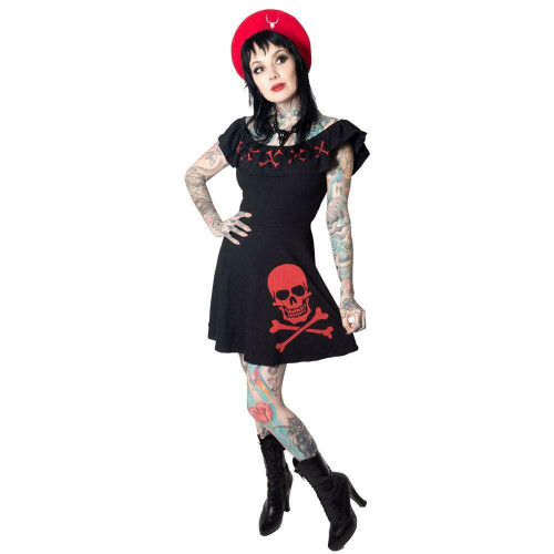 Kreepsville 666 Ruffle Skull Crossbones Gothic Punk Horror Skater Dress  DRGXBR