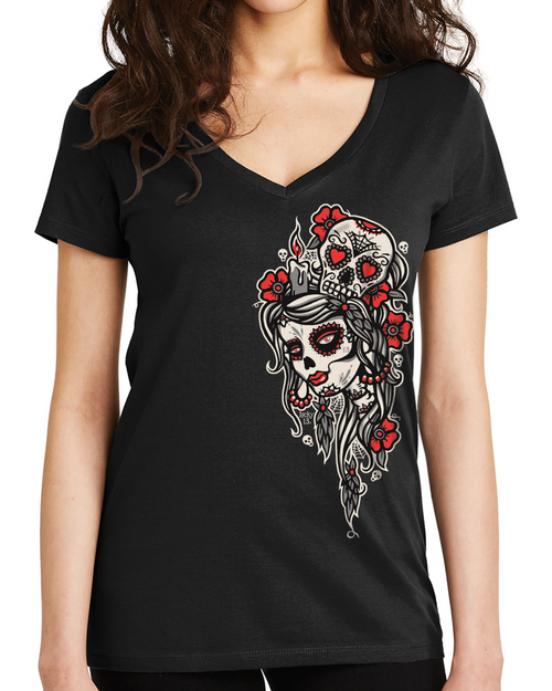 Lucky 13 Little Day of the Dead Head Sugar Skull Gothic Punk T Shirt LW1160LI Lucky 13 Little Day of the Dead Head Sugar Skull Gothic Punk T Shirt LW1160LI