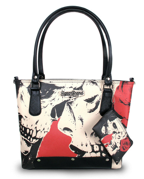 Liquor Brand Love & Death Gothic Punk Skulls Wallet Tote Bag Purse LB-ABS-18004