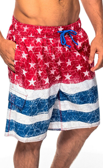 Star Spangled American Flag Patriotic Board Swim Shorts Bathing Suit MN-208-RED Star Spangled American Flag Patriotic Board Swim Shorts Bathing Suit MN-208-RED