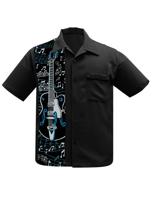 Steady Clothing Guitar Panel Rockabilly Music Bowling Button Down Shirt ST35471 Steady Clothing Guitar Panel Rockabilly Music Bowling Button Down Shirt ST35471