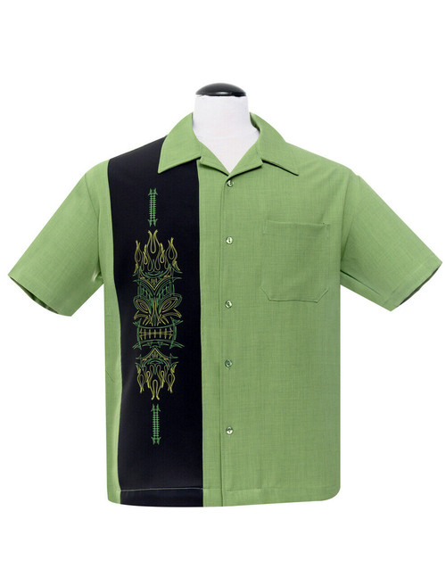 Steady Clothing Pinstripe Tiki Panel Green Bowling Button Down Shirt ST35468 Steady Clothing Pinstripe Tiki Panel Green Bowling Button Down Shirt ST35468