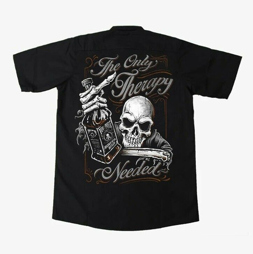 Lethal Threat The Only Therapy Whiskey Skull Button Down Work Shirt HW50199 Lethal Threat The Only Therapy Whiskey Skull Button Down Work Shirt HW50199
