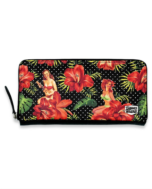 Liquor Brand Hula Girls Hawaiian Hibiscus Flowers Polka Dots Wallet LB-ABWL-2004 Liquor Brand Hula Girls Hawaiian Hibiscus Flowers Polka Dots Wallet LB-ABWL-2004