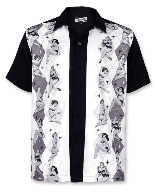 Liquor Brand Vegas Pinup Models Diamonds Rockabilly Bowling Shirt LB-MBS-19007