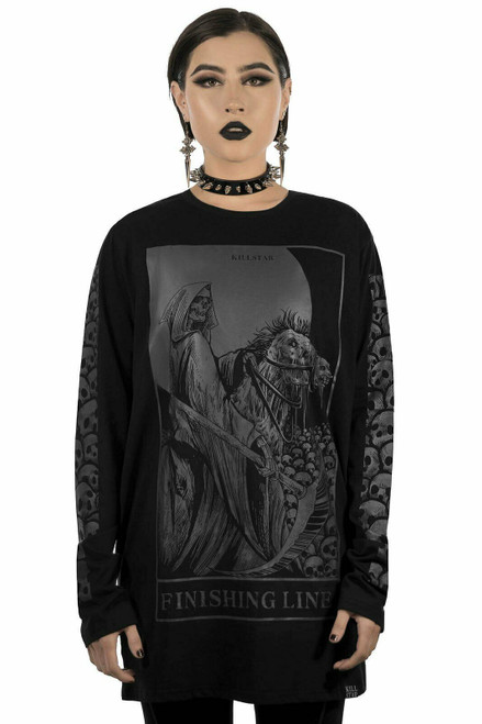 Killstar Finishing Line Gothic Skull Grim Reaper Long Sleeve T