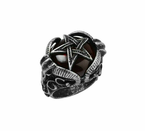 Killstar Prey Pentagram Raven Skull Pagan Witch Gothic Silver Ring