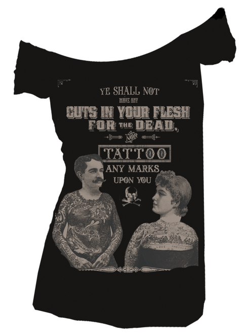 Se7en Deadly Tattoos for the Dead Gothic Punk Off Shoulder T Shirt 2041-OS Se7en Deadly Tattoos for the Dead Gothic Punk Off Shoulder T Shirt 2041-OS