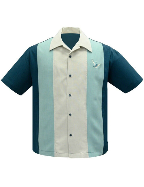 Steady Clothing Atomic Mad Men Rockabilly Teal Bowling Button Down Shirt ST35309 Steady Clothing Atomic Mad Men Rockabilly Teal Bowling Button Down Shirt ST35309