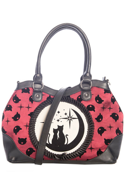 Lost Queen Lunar Sisters Crescent Moon Cat Burgundy Goth Handbag Purse BG34 Lost Queen Lunar Sisters Crescent Moon Cat Burgundy Goth Handbag Purse BG34