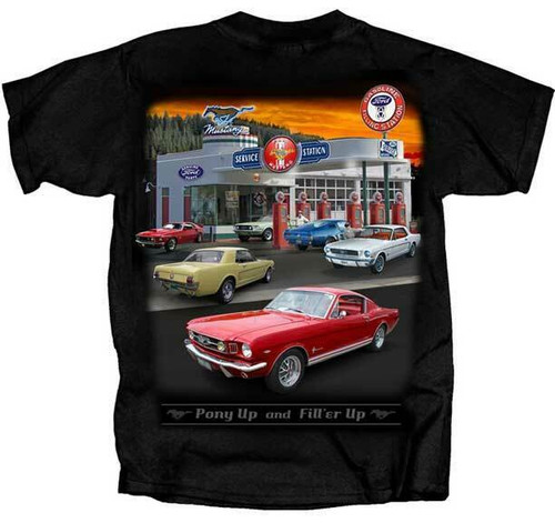 Ford Motor Company Mustang Pony Up & Fill'er Up Gas Station Cars T Shirt FMMFU-B Ford Motor Company Mustang Pony Up & Fill'er Up Gas Station Cars T Shirt FMMFU-B