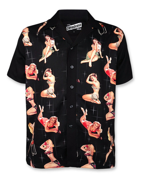 Liquor Brand Vixen Rockabilly Retro Pinup Bowling Button Down Shirt LB-MBS-19001