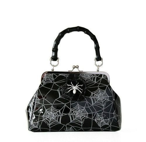 Lost Queen Killian Spider Webs Gothic Punk Witchy Black Handbag Purse BG34205
