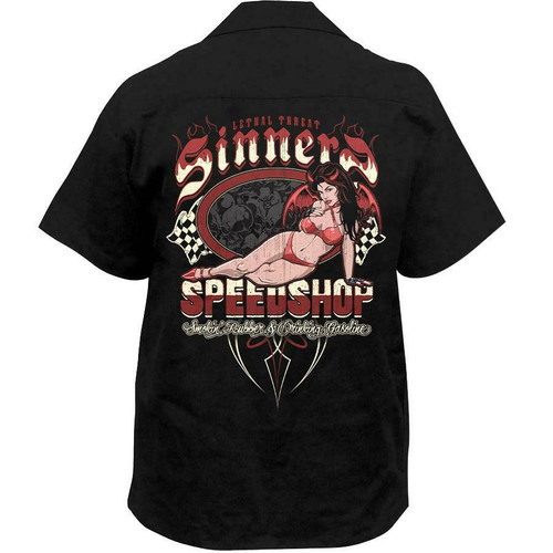 Lethal Threat Sinners Speed Shop Devil Motorcycle Button Down Work Shirt HW50215 Lethal Threat Sinners Speed Shop Devil Motorcycle Button Down Work Shirt HW50215