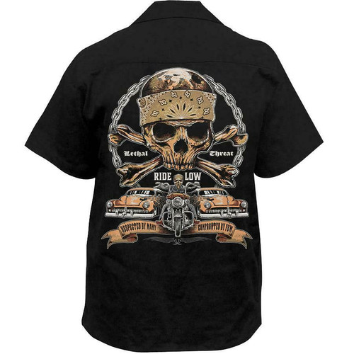 Lethal Threat Ride Low Motorcycle Biker Skull Button Down Work Shirt HW50217 Lethal Threat Ride Low Motorcycle Biker Skull Button Down Work Shirt HW50217