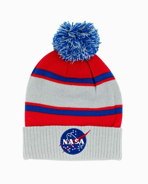 NASA Logo Space Science Striped Retro Winter Pompom Knit Beanie Hat KC03975NASU NASA Logo Space Science Striped Retro Winter Pompom Knit Beanie Hat KC03975NASU