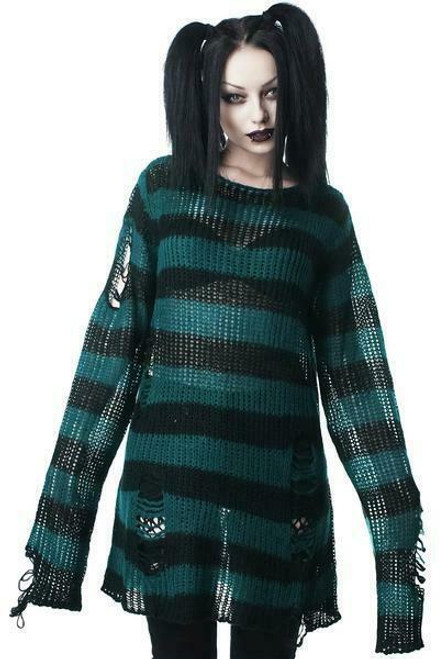 Killstar Sea Punk Teal Striped Gothic Emo Oversized Unisex