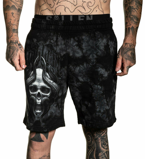 Sullen Horned Skull Devil Tattoos Artist Urban Crystal Wash Sweat Shorts SCM3989 Sullen Horned Skull Devil Tattoos Artist Urban Crystal Wash Sweat Shorts SCM3989
