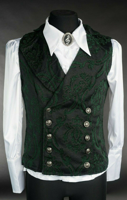 Dracula Clothing Green Brocade Double Buttoned Vest Victorian Steampunk 1-18-DEF