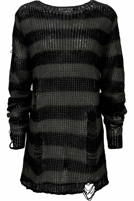 Killstar Ash Distressed Punk Gothic Knit Stripes Oversized