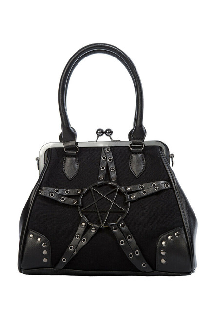 Lost Queen Restrict Pentagram Gothic Punk Satanic Kisslock Handbag Purse BG34121 Lost Queen Restrict Pentagram Gothic Punk Satanic Kisslock Handbag Purse BG34121