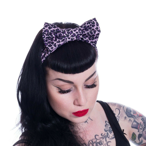 Rockabella Jolene Rockabilly Pinup Leopard Hair Tie Bow Headband A-BHBAND-PULEO