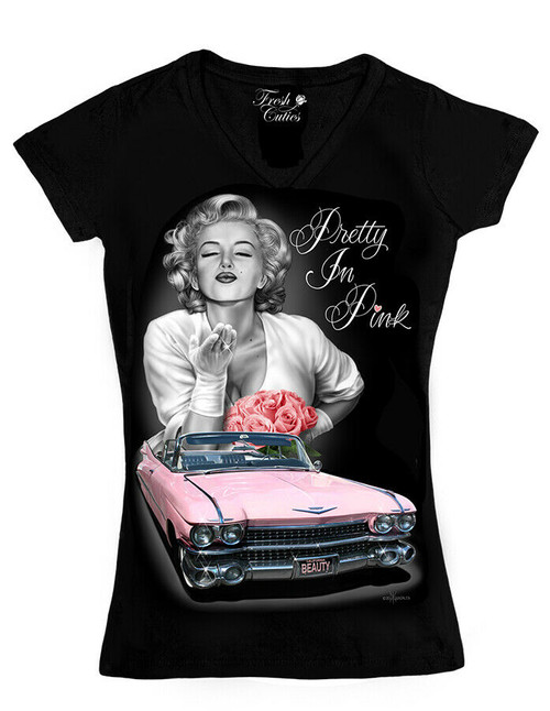 DGA David Gonzales Art DG Angels Pretty in Pink Marilyn Monroe V Neck T Shirt DGA David Gonzales Art DG Angels Pretty in Pink Marilyn Monroe V Neck T Shirt
