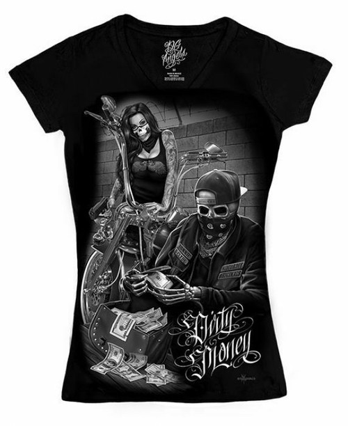DGA David Gonzales Art Ride or Die Chick Bonnie Clyde Dirty Money V Neck T Shirt DGA David Gonzales Art Ride or Die Chick Bonnie Clyde Dirty Money V Neck T Shirt
