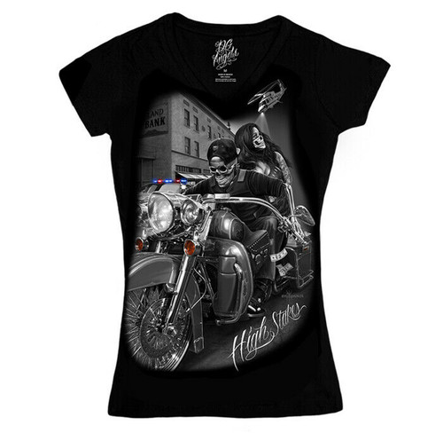DGA David Gonzales Art Ride or Die Chick High Stakes Motorcycle V Neck T Shirt DGA David Gonzales Art Ride or Die Chick High Stakes Motorcycle V Neck T Shirt