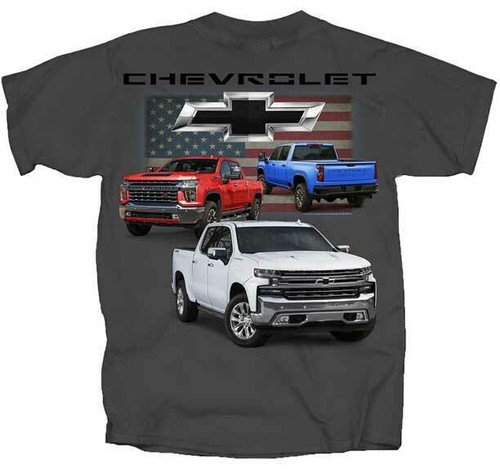 General Motors Chevy Chevrolet 2020 Pickup Trucks American Flag T Shirt CV20T-GY General Motors Chevy Chevrolet 2020 Pickup Trucks American Flag T Shirt CV20T-GY
