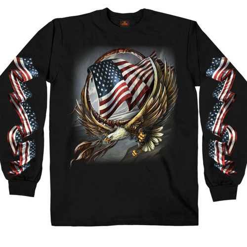 We The People Eagle American Flag USA Motorcycle Long Sleeve T Shirt  GMS2358 - Fearless Apparel