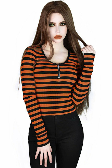 Killstar Izora Ribbed Gothic Punk Emo Zip Striped Crop Top Shirt KSRA002713 Killstar Izora Ribbed Gothic Punk Emo Zip Striped Crop Top Shirt KSRA002713