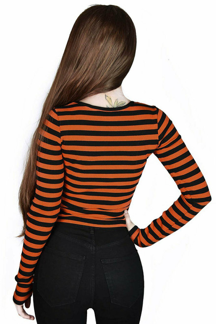 Killstar Izora Ribbed Gothic Punk Emo Zip Striped Crop Top