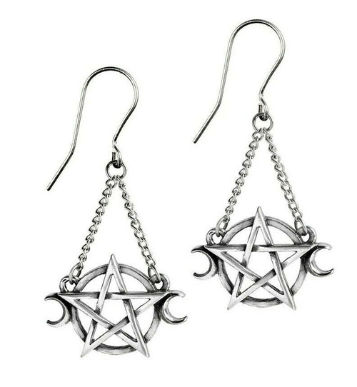 Alchemy of England Gothic Goddess Pentagram Star Crescent Moons Earrings E430 Alchemy of England Gothic Goddess Pentagram Star Crescent Moons Earrings E430