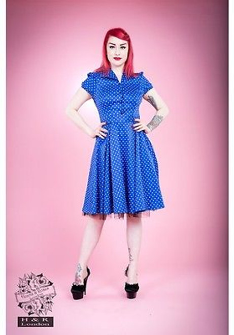 H&R LONDON POLKA DOT SWING 50'S PINUP PUNK ROCKABILLY BLUE VINTAGE PROM DRESS H&R LONDON POLKA DOT SWING 50'S PINUP PUNK ROCKABILLY BLUE VINTAGE PROM DRESS