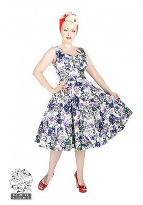 H&R LONDON LILAC FLORAL SPRING WHITE COCKTAIL 50s PINUP PUNK VINTAGE PROM DRESS H&R LONDON LILAC FLORAL SPRING WHITE COCKTAIL 50s PINUP PUNK VINTAGE PROM DRESS