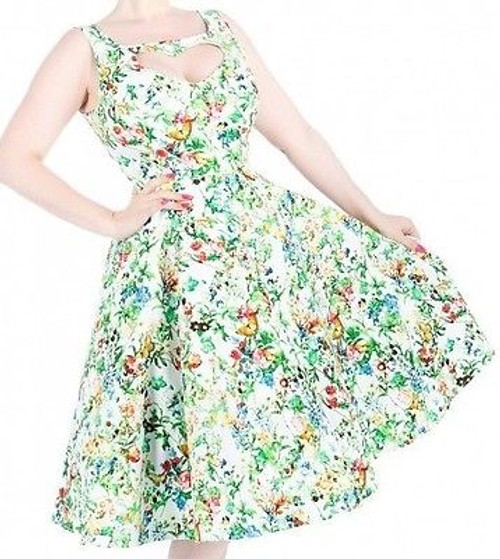 H&R LONDON GARDEN FLORAL SPRING WHITE COCKTAIL 50s PINUP PUNK VINTAGE PROM DRESS H&R LONDON GARDEN FLORAL SPRING WHITE COCKTAIL 50s PINUP PUNK VINTAGE PROM DRESS